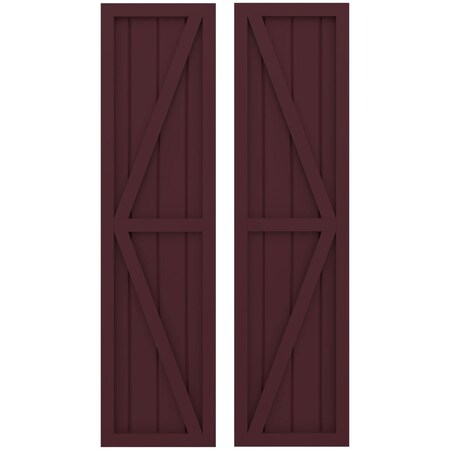 Ekena Millwork Americraft 4-Board Wood 2 Equal Panel Frmd Board-n-Batten Shutters w/Dbl Z-Bar, ARW102BF414X59WRH, PR ARW102BF414X59WRH